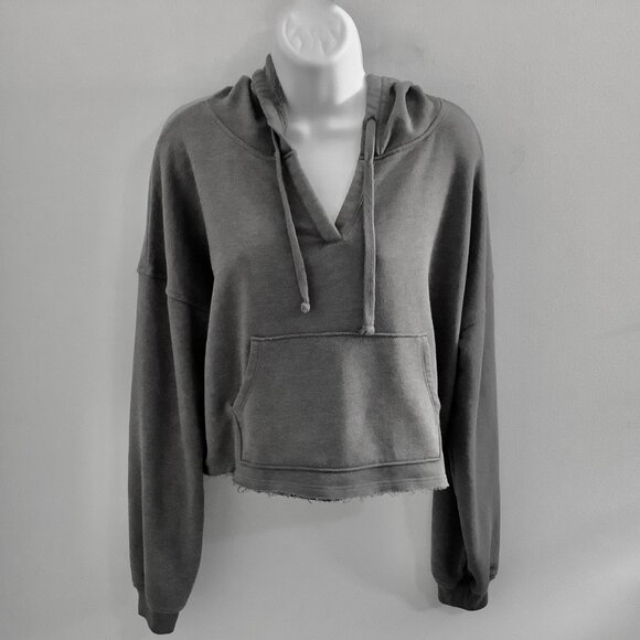 Cropped Fleece Gray Hoodie SO Lounge Life Sweatshirt  Medium Trendy - Picture 1 of 10